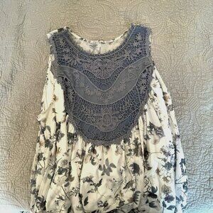 DUSTY BLUE & FLORAL Indigo Thread Co Babydoll Knit Mesh & Crochet Lace Size 3X